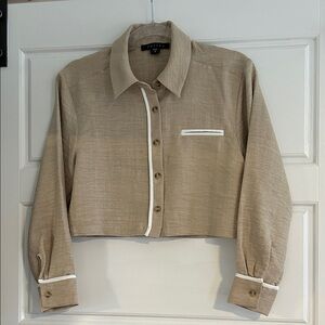 Tulle Beige Button-Down Cropped Shirt